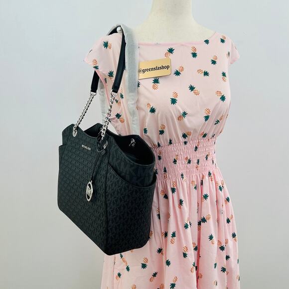 Michael Kors Purse jet set travel large chain tote shoulder bag black signature - Picture 10 of 10